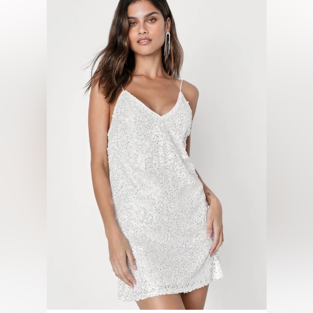 Lulus Force of Fashion White Backless Sequin Mini Dress